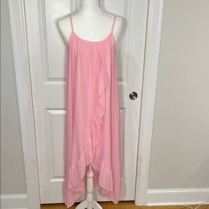 Meo Meli Pink Cotton Sundress Ruffles One Size Lined High Low Sleeveless Italy